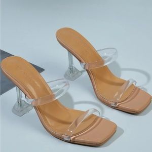 Clear Thin Strap Pyramid Heeled Mules